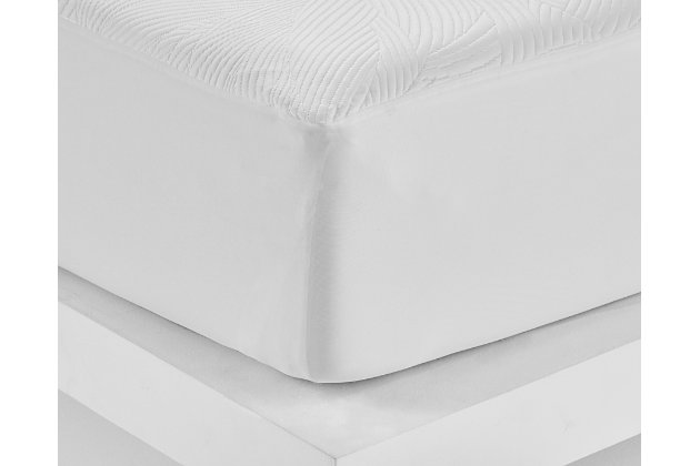 Sleep comfort and mattress protection are yours with the twin size Cool Touch Dri-Tec® mattress protector from Bedgear®. Moisture wicking fabric facilitates airflow to keep you dry and comfortable throughout the night. Cooling threads instantly move excess heat away. Waterproof invisible barrier back will not affect the feel of your mattress. Flexible surface dynamically reacts to your motion for the most comfortable fit. Two-way stretch skirting provides a secure fit. Perfect with power bases.Made of Dri-Tec fabric | White fabric | Twin size | Cover made of Dri-Tec fabric | Reduces allergens | Repels irritants | Machine washable | Fits mattresses up to 18" deep | Made in USA of imported materials
