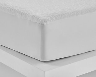 Sleep comfort and mattress protection are yours with the king size Cool Touch Dri-Tec® mattress protector from Bedgear®. Moisture wicking fabric facilitates airflow to keep you dry and comfortable throughout the night. Cooling threads instantly move excess heat away. Waterproof invisible barrier back will not affect the feel of your mattress. Flexible surface dynamically reacts to your motion for the most comfortable fit. Two-way stretch skirting provides a secure fit. Perfect with power bases.Made of Dri-Tec fabric | White fabric | King size | Cover made of Dri-Tec fabric | Reduces allergens | Repels irritants | Machine washable | Fits mattresses up to 18" deep | Made in USA of imported materials