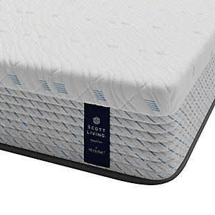 The Scott Living 11" Hybrid firm mattress features a layer of gel-infused memory foam. Gel-infused memory foam is more resilient than traditional memory foam. While traditional memory foam can leave the sleeper immobile due to its slow reaction time, gel-infused memory foam allows the sleeper to move freely. As a result, it's suited to a variety of sleep positions, adding to its comfort and versatility. The exclusive 2Cool® technology helps regulate body temperature, creating a cool, comfortable sleep environment throughout the night. By gently and consistently moving heat away from your body, you’ll enjoy a full night of restful, undisturbed sleep. The Twin Support Q5 coil system incorporates individually wrapped coils to give a customized level of support as well as motion separation, while the Twin Support Edge is a band of outer coils that have two coils wrapped together, to help avoid the feeling that you are rolling off the edge of the bed. Extra Firm Foam provides additional support and firmness ideal for back sleepers. It also keeps the sleeper on top of the mattress and reduces the “sleeping in the mattress" sensation.Comfort level: firm | Gel-infused memory foam | Q5 Twin Support | Twin Support Edge | 2Cool® technology | Foundation/box spring recommended, sold separately