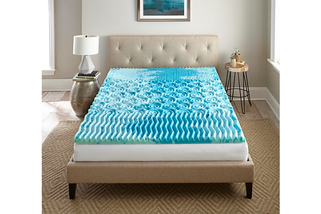 Enjoy the kind of sleep you’ve always dreamed of. Thomasville’s 2-inch Gel Topper is cooler than a traditional memory foam and helps you stay comfortable—and asleep—throughout the night. Made with a tri-zone foam design, it adds support in the lumbar section for pressure relief where you need it most. In fact, this topper's targeted support and pressure relief are great for soothing all your aching muscles and joints. The sleep wave design creates space for refreshing airflow, enhancing your comfort for a peaceful night’s sleep.2" gel topper made of GelLux foam for a cool, resilient night’s sleep | Extra support for lumbar section | Easy care: Spot clean with water | 5-year warranty | Ships in 1 box via FedEx