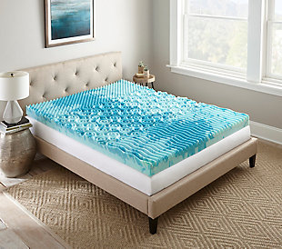 Enjoy the kind of sleep you’ve always dreamed of. Thomasville’s 4-inch Gel Topper is cooler than a traditional memory foam and helps you stay comfortable—and asleep—throughout the night. Its 2 inches of gel foam provide targeted pressure relief for aching muscles and joints, while an extra 2-inch layer of high-density foam adds more support. The topper's tri-zone sleep wave design creates space for refreshing airflow, enhancing your comfort for a peaceful night’s sleep.4" gel topper made of GelLux foam for a cool, resilient night’s sleep | 2" of gel foam, along with extra 2" layer of high-density foam | Extra support for lumbar section | Easy care: Spot clean with water | 5-year warranty | Ships in 1 box via FedEx