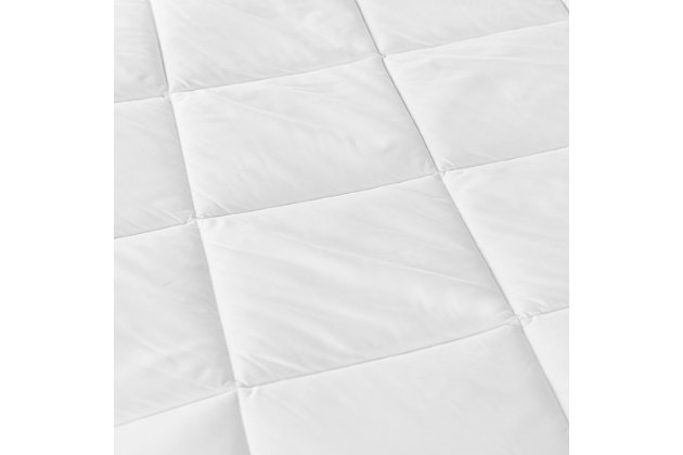 The SensorPEDIC® MicroShield® Mattress Pad cushions your mattress and features MicroShield® fabric that is tested by independent laboratories to block up to 100% of house dust mite (Der p 1) and 99.78% of cat allergens (Fel d 1). This mattress pad will keep you sleeping clean and fresh with its plush quilted fabric top that is both water and stain resistant. The stretch-to-fit bed skirt ensures that the mattress pad will stay in place night after night.ALLERGEN BLOCKING FABRIC- Fabric tested by independent laboratories to block up to 100% of house dust mite (Der p 1) and 99.78% of cat allergens (Fel d 1) | ENHANCED MATTRESS PROTECTION- Quilted fabric is water and stain repellent to help keep your sleeping area clean | ELASTIC BED SKIRT- Stretch-to-fit bed skirt ensures a secure fit atop your mattress | DEEP POCKET FIT- Fits deep pocket mattresses up to 18-inches deep | MACHINE WASHABLE- This mattress pad is machine washable for lasting freshness | 88% Polyester, 12% Nylon | 100% polyester fill | Imported