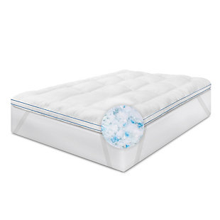Provide your body with plush support when sleeping on the SensorPEDIC® MemoryLOFT® Deluxe 3-Inch Memory Foam and Fiber Mattress Topper, featuring a unique combination of odor-free, gel-infused memory foam clusters and SofLOFT® polyester fiber. The open-cell memory foam clusters are combined with plush fiber to cradle the body for the ultimate in supportive comfort. The cover consists of premium, breathable polyester with Nanotex® Coolest Comfort Technology that wicks away moisture and increases breathability for a more comfortable night's rest. The baffle box construction and gusseted sidewalls allow the pressure-relieving fill to remain evenly distributed, while anchor bands on each of the four corners keep topper secure to your mattress.LUXURY HYBRID FILL- Unique combination of pressure-relieving memory foam clusters and hypoallergenic fiber fill adds a layer of comfort to your bed | COMFORT AND SUPPORT- Super open-cell, gel-infused memory foam clusters combined with plush SofLOFT® fiber cradles your body to offer comfort throughout the night | MOISTURE WICKING- Super-soft cover features Nanotex® Coolest Comfort Technology to wick away moisture and enhance breathability | EVEN DISTRIBUTION- Baffle box construction and gusseted sidewalls ensures fill remains evenly distributed night after night (regular fluffing may be required to redistribute fill within baffle boxes) | ELASTIC ANCHORBANDS- Anchor bands on each corner ensure a secure fit atop your mattress | Made of polyester | Fill: polyester fiber,  memory foam clusters | Made in the USA
