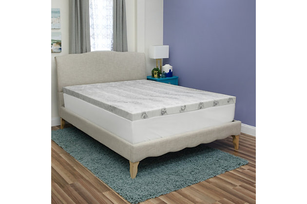 Elevate the comfort of your bed and enjoy fresh and clean relaxation when resting on the bamboo charcoal infused memory foam found in this SensorPEDIC® 3-Inch Mattress Topper. The swirls of grey memory foam featured in this topper are infused with bamboo charcoal. 3-inches of hypoallergenic, open-cell memory foam adds a revitalizing layer of support to your mattress that conforms to the body's pressure points to provide targeted comfort that lasts night after night, while VentAIR® ventilation built into the foam enhances air flow and ensures optimal breathability. Made from durable CertiPUR-US certified foam, this high quality memory foam mattress topper is sure to provide you with years of refreshing tranquility.BAMBOO CHARCOAL INFUSED- Swirls of grey memory foam are infused with bamboo charcoal | SUPPORTIVE MEMORY FOAM- Open-cell memory foam adds a layer of support to your mattress by conforming to and cradling the body's pressure points | BREATHABLE VENTILATED FOAM - Features built-in VentAIR® Technology  designed to enhance air flow and ensure optimal breathability in the topper's foam and fabrication processes | FRESH AND CLEAN FOAM- Memory foam is naturally hypoallergenic | CERTIFIED HIGH QUALITY FOAM- Foam is CertiPUR-US certified to meet rigorous standards for performance, content, emissions and durability, and is analyzed by independent, accredited testing laboratories | 100% memory foam fill | Imported