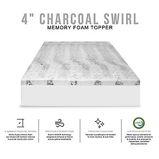 Elevate the comfort of your bed and enjoy fresh and clean relaxation when resting on the bamboo charcoal infused memory foam found in this SensorPEDIC® 4-Inch Mattress Topper. The swirls of grey memory foam featured in this topper are infused with bamboo charcoal. 4-inches of hypoallergenic, open-cell memory foam adds a revitalizing layer of support to your mattress that conforms to the body's pressure points to provide targeted comfort that lasts night after night, while VentAIR® ventilation built into the foam enhances air flow and ensures optimal breathability. Made from durable CertiPUR-US certified foam, this high quality memory foam mattress topper is sure to provide you with years of refreshing tranquility.BAMBOO CHARCOAL INFUSED- Swirls of grey memory foam are infused with bamboo charcoal | SUPPORTIVE MEMORY FOAM- Open-cell memory foam adds a layer of support to your mattress by conforming to and cradling the body's pressure points | BREATHABLE FOAM TECHNOLOGY- Features built-in ventilated iCOOL Technology System™ enhancing air flow and ensuring optimal breathability in the topper's foam and fabrication processes | FRESH AND CLEAN FOAM- Memory foam is naturally hypoallergenic | CERTIFIED HIGH QUALITY FOAM- Foam is CertiPUR-US certified to meet rigorous standards for performance, content, emissions and durability, and is analyzed by independent, accredited testing laboratories | 100% memory foam fill | Imported