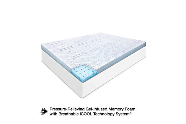 Add cool and supportive comfort to your bed with the SensorPEDIC® SensorCOOL 3-Inch Memory Foam Mattress topper, featuring a 1-inch quilted layer of gel-infused SensorAIR memory foam that may help you sleep cooler while cradling the body atop a 2-inch layer of open-cell, gel-infused memory foam that offers supportive pressure point relief for a more comfortable night's rest. This topper features the built-in, ventilated iCOOL Technology System™ that enhances air flow and ensures optimal breathability in the foam, fabric, and fabrication processes. The luxurious circular-knit fabric cover adds a layer of smooth, breathable softness, while the stretch-to-fit bed skirt fits deep pocket mattresses up to 18-inches deep to ensure this topper stays securely in place night after night.QUILTED TOP LAYER- 1-inch quilted layer of gel-infused SensorAIR memory foam provides body cradling support | SUPPORTIVE BASE LAYER- 2-inch base layer of open-cell, gel-infused memory foam offers supportive pressure point relief | BREATHABLE FOAM TECHNOLOGY- Features built-in ventilated iCOOL Technology System™ enhancing air flow and ensuring optimal breathability in the topper's foam, fabric, and fabrication processes | ULTRA SOFT COVER- Luxurious circular-knit fabric cover adds a layer of smooth, breathable softness for a more comfortable night's rest | CERTIFIED DURABLE FOAM- Foam is CertiPUR-US certified to meet rigorous standards for performance, content, emissions and durability, and is analyzed by independent, accredited testing laboratories | Made of polyester | 100% memory foam fill | Imported