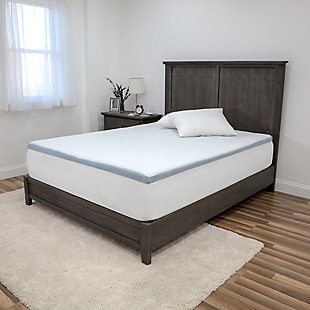 Add cool and supportive comfort to your bed with the SensorPEDIC® SensorCOOL 3-Inch Memory Foam Mattress topper, featuring a 1-inch quilted layer of gel-infused SensorAIR memory foam that may help you sleep cooler while cradling the body atop a 2-inch layer of open-cell, gel-infused memory foam that offers supportive pressure point relief for a more comfortable night's rest. This topper features the built-in, ventilated iCOOL Technology System™ that enhances air flow and ensures optimal breathability in the foam, fabric, and fabrication processes. The luxurious circular-knit fabric cover adds a layer of smooth, breathable softness, while the stretch-to-fit bed skirt fits deep pocket mattresses up to 18-inches deep to ensure this topper stays securely in place night after night.QUILTED TOP LAYER- 1-inch quilted layer of gel-infused SensorAIR memory foam provides body cradling support | SUPPORTIVE BASE LAYER- 2-inch base layer of open-cell, gel-infused memory foam offers supportive pressure point relief | BREATHABLE FOAM TECHNOLOGY- Features built-in ventilated iCOOL Technology System™ enhancing air flow and ensuring optimal breathability in the topper's foam, fabric, and fabrication processes | ULTRA SOFT COVER- Luxurious circular-knit fabric cover adds a layer of smooth, breathable softness for a more comfortable night's rest | CERTIFIED DURABLE FOAM- Foam is CertiPUR-US certified to meet rigorous standards for performance, content, emissions and durability, and is analyzed by independent, accredited testing laboratories | Made of polyester | 100% memory foam fill | Imported