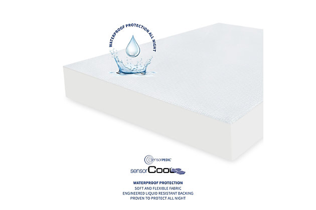 Receive a more comfortable night's rest while adding a layer of protection to your mattress with the SensorPEDIC® SensorCOOL Elite Ultra Cooling Mattress Protector, featuring an engineered liquid resistant backing that is 100 percent waterproof to protect your mattress from spills and stains. The ultra cooling nylon blend fabric cover is hypoallergenic to help keep your sleeping area fresh and clean. The stretch-to-fit bed skirt fits deep pocket mattresses up to 18-inches deep to ensure a secure fit atop your bed.LUXURY COOL FABRIC- Ultra cooling nylon blend fabric cover offers enhanced comfort | FRESH AND CLEAN PROTECTION- Hypoallergenic protector helps keep your sleeping area fresh and clean night after night | WATERPROOF BACKING- Engineered liquid resistant backing is 100% waterproof to protect your mattress from spills and stains | ELASTIC BED SKIRT- Stretch-to-fit bed skirt ensures a secure fit atop your mattress | DEEP POCKET FIT- Designed to fit deep pocket mattresses up to 18-inches deep | Made of 100% Nylon;  100% Polyester; 100% Polypropylene | Imported