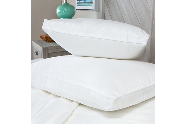 This 2 pack of SensorPEDIC® Low Profile Pillows is ideal for stomach sleepers, offering the right amount of support without raising the head and neck. These slim pillows feature 200 thread count natural cotton covers and are filled with a hypoallergenic fiber.LOW PROFILE FIBER PILLOW- This low profile flat pillow offers support while keeping the head and neck flat | HYPOALLERGENIC FIBERFILL- Each pillow is filled with hypoallergenic fiber to help keep your sleeping area fresh and clean | LUXURY COTTON COVER- 200 thread count, all-cotton cover adds a layer of luxurious softness | STOMACH SLEEPER- Low profile pillows are ideal for those who sleep on their stomachs | MACHINE WASHABLE- This pillow can be machine washed for lasting freshness | Made of 100% Cotton | 100% Polyester Fiber Fill | Made in the USA
