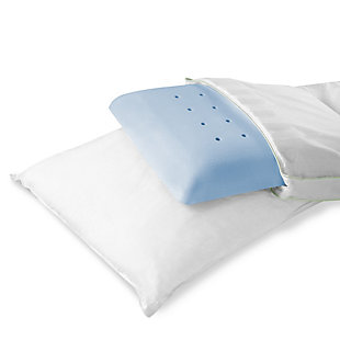 The SensorPEDIC® Dual Comfort Supreme Gusseted Bed Pillow provides multiple comfort options with an innovative hybrid combination of memory foam on one side and fiber fill on the other. The memory foam in this pillow is the new odor-free Sensor-FOAM® Memory Foam, a super open-cell memory foam with built in ventilated iCOOL Technology System™ to enhance breathability. The other side consists of hypoallergenic SofLOFT® polyester fiber fill for plush comfort. This pillow also features a luxurious 300 thread count, 100 percent cotton cover with stain protection and a decorative trim.REVERSIBLE DESIGN- This reversible hybrid bed pillow features one side of supportive memory foam with the opposite side generously filled with lofty fiber | SUPPORTIVE MEMORY FOAM- One side of ventilated memory foam cradles pressure points to offer lasting support to the head and neck | HYPOALLERGENIC SofLOFT® FIBER- Opposite side is filled with resilient SofLOFT® polyester fiber fill when you need more plush support | LUXURY COTTON COVER- Each pillow includes a 300 thread count, all-cotton cover that adds a layer of luxuriously smooth softness | MACHINE WASHABLE- Simply remove the zippered cover and machine wash for lasting freshness; spot clean inner memory foam pillow | Made of 100% Cotton | Memory Foam and Polyester Fiber Fill | Made in the USA