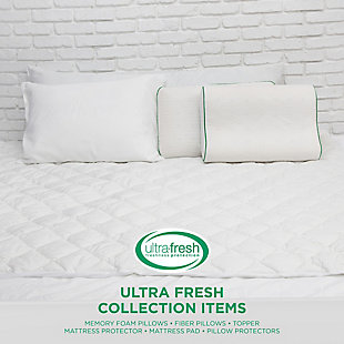 Rest assured that your sleeping area is fresh and clean thanks to the Mattress Protector with Ultra-Fresh Treated Fabric from BioPEDIC®. This waterproof mattress protector prevents liquids from seeping into your mattress and safeguards against damaging spills and stains. The luxuriously soft 230 thread count polyester fabric is hypoallergenic, plus it's treated with Ultra-Fresh to inhibit the growth of odor and stain causing bacteria, mold, mildew, fungi, algae, and other microbes so you have a more enjoyable sleep experience. An elastic stretch-to-fit bed skirt fits mattresses up to 18 inches deep to attach securely for added protection.Ultra-Fresh treated fabric is tested by independent labs to provide a 99% reduction in bacterial growth to protect against stains and odor causing bacteria | Waterproof protection prevents liquids from seeping into your mattress to protect against spills and stains | Hypoallergenic woven fabric: luxurious 230 thread count polyester fabric adds a layer of smooth softness to your bed | Stretch-to-fit bed skirt fits mattresses up to 18 inches deep to ensure a secure fit | Ultra-Fresh Technology is EPA registered and a registered trademark of Thomson Research Associates, Inc.
