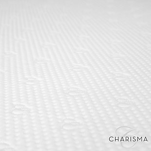 Add luxury and comfort to your bed with the hybrid construction of memory foam and fiber found in the Luxury Mattress Pad from Charisma®. The luxurious and durable circular-knit polyester fabric adds a layer of smooth softness to your mattress and features Stain-X Technology that makes it water repellent and stain resistant so your sleep experience is clean and comfortable. A layer of hypoallergenic memory foam quilted into the cover sits atop polyester fiber to provide a thin layer of pressure-relieving support and refreshing comfort. Easy-care foam allows this mattress pad to be machine washable and dryer safe for lasting freshness. The stretch-to-fit bed skirt fits mattresses up to 18 inches deep to secure the pad to your mattress and prevent it from shifting during the night.Luxury circular knit cover; durable polyester fabric cover adds a layer of smooth softness to your mattress | Fabric features Stain-X Technology to make the cover water repellent and stain resistant so you sleep clean and comfortable | Laminated bottom fabric helps prevent liquids from seeping into your mattress to protect against spills and stains | Stretch-to-fit bed skirt is designed to fit mattresses up to 18 inches deep to keep the protector secure to your mattress and prevent it from shifting during the night | Charisma® is softness that you know will be there before you even touch it (an attention to detail and quality you can trust); with wonderful fabrics, Charisma® is the only choice for the discerning consumer who understands true luxury and the finer things in life