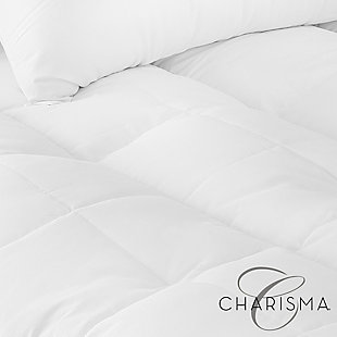 Heighten the comfort of your bed and enjoy serene relaxation when resting on the Charisma® Memory Foam Cluster and Gel Fiber Mattress Topper, generously filled with a combination of gel-infused memory foam clusters that provide lasting pressure relief and luxury gel fiber for plush support throughout the night. Each topper features a durable 220 thread count polyester fabric cover that adds a layer of smooth softness and features Repel-A-Tex Technology that makes the cover water repellent and stain resistant to make your sleep experience clean and comfortable. The memory foam in this topper is CertiPUR-US certified foam that meets standards for performance, content, emissions, and durability, and is naturally antimicrobial, hypoallergenic, and resistant to mold, bacteria, and dust mites so you can sleep worry-free for years to come.Topper is generously filled with a combination of gel-infused memory foam clusters that provide lasting pressure relief and luxury gel fiber for plush comfort | Elegant cover with superior mattress protection; durable 220 thread count polyester fabric cover adds a layer of smooth softness and features Repel-A-Tex Technology that makes the cover water repellent and stain resistant to help you sleep clean and comfortable | The memory foam in this topper is naturally antimicrobial, hypoallergenic, and resistant to mold, bacteria and dust mites | Foam is CertiPUR-US certified to meet rigorous standards for performance, content, emissions and durability (and is analyzed by independent, accredited testing laboratories) | Stretch-to-fit bed skirt keeps this topper secure to your mattress and prevents it from shifting during the night | For timeless style and superior comfort, choose the soft and supportive Mattress Topper perfect for any sleep style; treat yourself to the Luxury Topper Collection from Charisma®