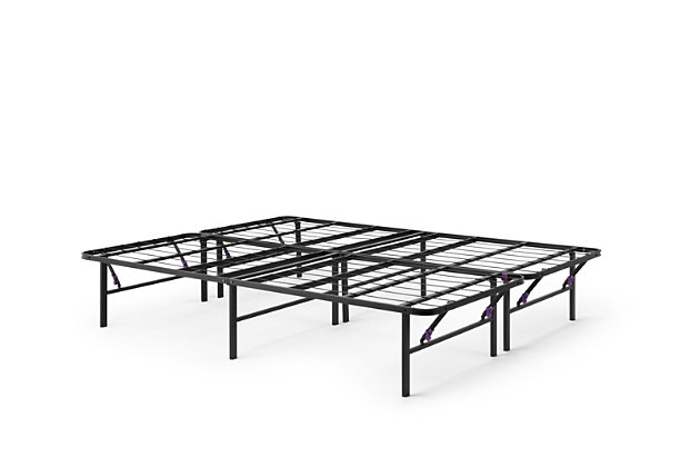 Simple. Strong. Storage-friendly. The Purple Platform Bed Frame is simple to set up. It is proven to hold up to 2,000 pounds. It provides up to13.5 inches of extra storage space underneath.Simple set up  | Strong Frame proven to hold up to 2,000 pounds | Polypropylene joint buffers to help prevent squea | Extra storage space underneath  |  dimensions: 39"x75"x14"
