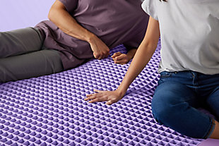 The mattress that broke the internet just got an upgrade. The Purple Hybrid mattress uses Purple’s patented Smart Comfort Grid™. The unique 2" top layer adapts to your body and stays cool for superior comfort, support, and better sleep. Purple has added a new base layer of individually wrapped responsive-support coils to enhance the overall comfort and durability of the mattress. The combination of the Purple Grid™ and patented responsive-support coils augment the responsiveness and open airflow for even more adaptive cool, No Pressure® Support. This mattress is perfect for sleepers who like their mattress a little on the firm side.Purple Smart Comfort Grid™ provides the perfect balance of firm and soft without compromise | The Purple Smart Comfort Grid™ is bordered with a high-density polyurethane foam to provide proper edge support | Soft flex, stretchy, and breathable mattress cover allows you to sink comfortably into bed | Open air channels and temperature-neutral materials for cooler sleep  | Motion isolating technology and responsive support coils base for superior comfort | Perfect for back and stomach sleepers | Allow 72 hours for mattress to fully decompress | 2" Hyper-Elastic Polymer™ material in Purple Smart Comfort Grid™ | Non-toxic polyethylene copolymer powder coating | 1" 2.0-lbs density polyurethane foam, 7.5" Pocketed Springs, CertiPUR-US certified foam base | Spot clean with mild detergent  | Fire retardant – non-toxic knit barrier | Queen dimensions: 60"x80"x11"