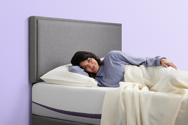 2" Purple Grid instantly conforms to your body for all-night comfort and support.Premium comfort foam adapts to shape and movement, isolates motion, and controls humidity. Foam support rails provide stable comfort when sitting on the bed’s edge. Cooling Cover is cool to the touch and breathable for better airflowNo Pressure® Support Our proprietary Purple Grid relieves pressure points while cradling your curves. | Comfortably Cool Sleeping is a breeze with technology designed to keep you cool. a. Purple Grid™ The Grid’s thousands of open air channels give you absolute airflow. b. Premium Comfort Foam Moves heat away from the body better than memory foam. c. Cooling Cover To top it all off, this breathable cover is cool to the touch. | Motion Isolation Putting disrupted sleep to rest, no matter how many times your partner shifts their position.