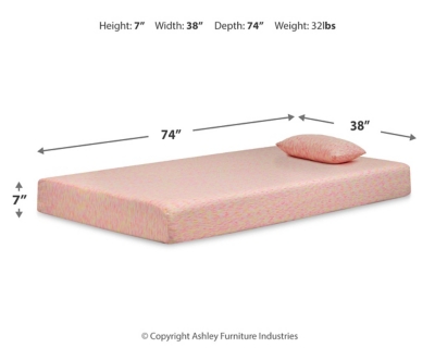 iKidz Pink Twin Mattress and Pillow, Pink, large