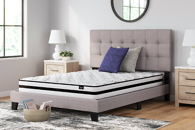 Enjoy endless possibilities for restful sleep with this innerspring twin mattress. Feel the support of a truly traditional coil mattress which contours to your body for a traditional feel. The high-density quilt foam and pad provide the firm feel you love. Plus, this mattress arrives in a box for quick and easy setup. Simply bring it to your room, remove the plastic wrap, and unroll. Foundation/box spring available, sold separately.Comfort level: firm | 2" high-density quilt foam | 13-gauge Bonnell coil unit | High-density pad | 10-year non-prorated warranty | Foundation/box spring available, sold separately | State recycling fee may apply | Note: Purchasing mattress and foundation from two different brands may void warranty; check warranty for details | Mattress ships in a box; please allow 48 hours for your mattress to fully expand after opening