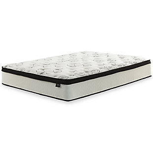 Covered in a fabulous faux leather fabric inspired by bomber jackets, the Dolante queen upholstered bed with Chime 12-inch hybrid innerspring mattress is high style at a comfortably affordable price. String of goldtone nailhead trim adds a punch of character to bed’s clean-lined profile. With the mattress included, you'll get the support of a truly traditional coil mattress which contours to your body for a comforting feel. High density foam provides the firmness you love. Gel memory foam provides restorative support for your lower back. Hypoallergenic material is ideal for sufferers of allergies for ultimate undisturbed sleep—not to mention peace of mind. Plus, this mattress arrives in a box for quick and easy setup. Simply bring it to your room, remove the plastic wrap and unroll. You’ll be amazed at how it fully expands within minutes. Foundation/box spring available, sold separately.Hypoallergenic: made from materials that don’t trigger allergies | Includes mattress and bed | Bed with engineered wood frame, headboard, footboard, rails and solid wood feet | Vinyl (faux leather) upholstery | Goldtone nailhead trim | Mattress comfort level: ultra plush | High density gel memory lumbar support foam and super soft quilt foam | Upholstery grade comfort support foam | 680 Individual power packed wrapped coils | 2 perimeter rows of 9" 13-gauge pocketed coils | 10-year non-prorated warranty, adjustable base compatible | CertiPur-US certified | State recycling fee may apply | Note: Purchasing mattress and foundation from two different brands may void warranty; check warranty for details | Foundation/box spring available, sold separately | Assembly required