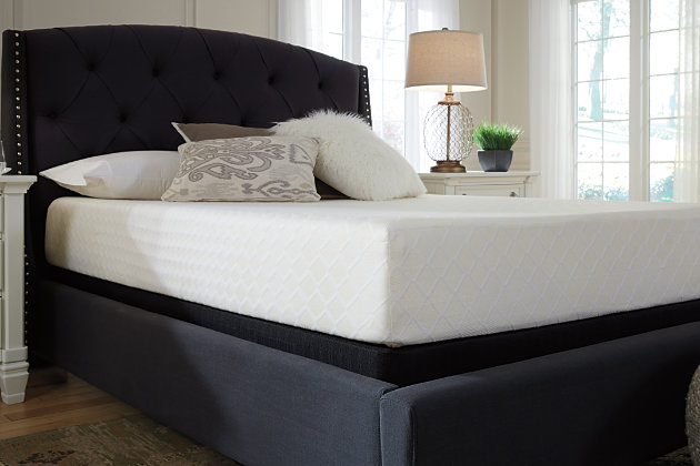Enjoy endless possibilities for restful sleep with this queen mattress. Soothing memory foam contours to your body, while a thick layer of firm support foam provides plentiful support and pressure relief of your body’s major pressure points. Plus, this mattress arrives in a box for quick and easy setup. Simply bring it to your room, remove the plastic wrap, and unroll. Foundation/box spring available, sold separately.Comfort level: firm | 10" profile height | 1.5" memory foam | 8.5" firm support foam | Premium stretch knit cover | 10-year non-prorated warranty, adjustable base compatible | Foundation/box spring sold separately | State recycling fee may apply | Note: Purchasing mattress and foundation from two different brands may void warranty; check warranty for details | Mattress ships in a box; please allow 48 hours for your mattress to fully expand after opening