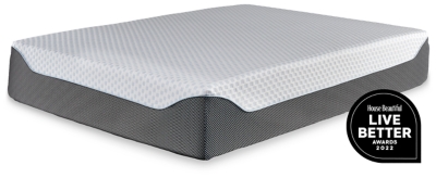 14 Inch Chime Elite California King Memory Foam Mattress in a Box, White/Blue, large