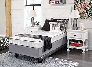 The budget-friendly Chime Firm queen mattress offers a comfortable night’s sleep at a comfortably affordable price. At the core of this mattress: 13.5-gauge tempered Bonnell steel coils that provide maximum support for a sound sleep. The mattress’ quality foam and quilted polyester fabric add an enhanced level of comfort. Foundation available, sold separately.Comfort level: firm | High-quality Bonnell coils offer consistent support and proper balance | 1" high-density support foam delivers edge-to-edge support | Knit quilt cover: polyester | Poly-foam support | Meets Federal Flammability Standard CFR1633 | 1-year limited warranty | Foundation sold separately | Mattress ships in a box; please allow 48 hours for your mattress to fully expand after opening