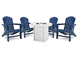 Sundown Treasure Outdoor Fire Pit Table and 4 Chairs, Blue, large