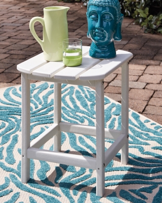 Add cottage-quaint charm to your outdoor oasis with the Sundown Treasure 3-piece outdoor set in white. Made of a hearty hard plastic material, it’s sure to weather the seasons beautifully. Designed to shed rainwater, the chair and table’s slatted styling provides exceptional form and function.Includes 2 Adirondack chairs and 1 end table | Chair and table made of virgin high-density polyethylene (hard plastic) material | Chair and table with white finish | Chair and table with textured grain finish | Chair and table slatted design | No assembly required | Estimated Assembly Time: 75 Minutes
