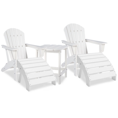 Sundown Treasure 2 Outdoor Adirondack Chairs and Ottomans with Side Table, White