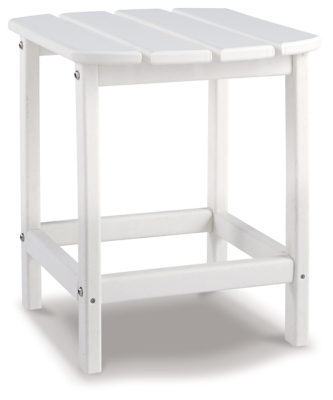 Add cottage-quaint charm to your outdoor oasis with the Sundown Treasure 3-piece outdoor set in white. Made of a hearty hard plastic material, it’s sure to weather the seasons beautifully. Designed to shed rainwater, the chair and table’s slatted styling provides exceptional form and function.Includes 2 Adirondack chairs and 1 end table | Chair and table made of virgin high-density polyethylene (hard plastic) material | Chair and table with white finish | Chair and table with textured grain finish | Chair and table slatted design | No assembly required | Estimated Assembly Time: 75 Minutes