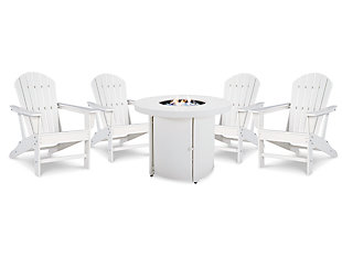 Sundown Treasure Outdoor Fire Pit Table and 4 Chairs, White, large
