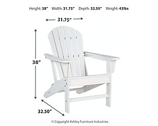 Add cottage-quaint charm to your outdoor oasis with the Sundown Treasure 3-piece outdoor set in white. Made of a hearty hard plastic material, it’s sure to weather the seasons beautifully. Designed to shed rainwater, the chair and table’s slatted styling provides exceptional form and function.Includes 2 Adirondack chairs and 1 end table | Chair and table made of virgin high-density polyethylene (hard plastic) material | Chair and table with white finish | Chair and table with textured grain finish | Chair and table slatted design | No assembly required | Estimated Assembly Time: 75 Minutes