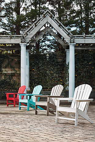 Add cottage-quaint charm to your outdoor oasis with this Sundown Treasure Adirondack chair in grayish brown.  Made of MEGA TUFF™ high-density polyethylene material, it’s sure to weather the seasons beautifully. Designed to shed rainwater, the chair’s slatted styling with shell back shaping provides exceptional form and function.Made of durable and sturdy HDPE high-density polyethylene grayish brown material | MEGA TUFF™ HDPE surfaces are made of high-density polyethylene, which gives the wood look you love and the weather resistance you crave | Stainless steel hardware | Designed to withstand the harsh elements of the outdoors | Slatted design | Assembly required | Estimated Assembly Time: 30 Minutes