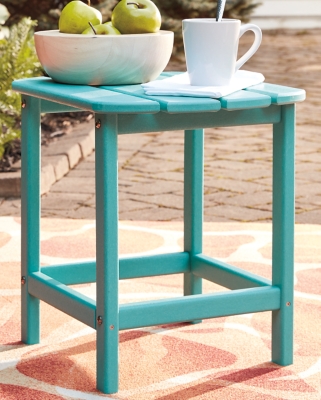 Add cottage-quaint charm to your outdoor oasis with the Sundown Treasure 3-piece outdoor set in turquoise. Made of a hearty hard plastic material, it’s sure to weather the seasons beautifully. Designed to shed rainwater, the chair and table’s slatted styling provides exceptional form and function.Includes 2 Adirondack chairs and 1 end table | Chair and table made of virgin high-density polyethylene (hard plastic) material | Chair and table with turquoise finish | Chair and table with textured grain finish | Chair and table slatted design | Assembly required | Estimated Assembly Time: 75 Minutes