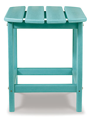 Add cottage-quaint charm to your outdoor oasis with the Sundown Treasure 2-piece outdoor set in turquoise. Made of a hearty hard plastic material with a touch of texture, it’s sure to weather the seasons beautifully. Designed to shed rainwater, the chair and table’s slatted styling provides exceptional form and function.Includes 1 Adirondack chair and 1 end table | Chair and table made of virgin high-density polyethylene (hard plastic) material | Chair and table with turquoise finish | Chair and table with textured grain finish | Chair and table slatted design | Assembly required | Estimated Assembly Time: 45 Minutes