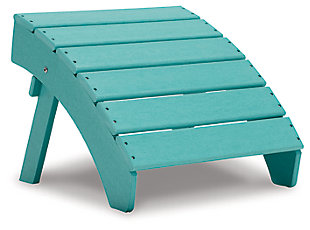 Add cottage-quaint charm to your outdoor oasis with the Sundown Treasure ottoman in turquoise.  Made of MEGA TUFF™ high-density polyethylene material, it’s sure to weather the seasons beautifully. The ottoman's slatted styling with sloped shaping provides exceptional form and function.Made of durable and sturdy HDPE high-density polyethylene material | MEGA TUFF™ HDPE surfaces are made of high-density polyethylene, which gives the wood look you love and the weather resistance you crave | Stainless steel hardware | Designed to withstand the harsh elements of the outdoors | Slatted design | No assembly required | Estimated Assembly Time: 15 Minutes