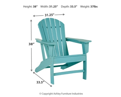 Add cottage-quaint charm to your outdoor oasis with the Sundown Treasure 3-piece outdoor set in turquoise. Made of a hearty hard plastic material, it’s sure to weather the seasons beautifully. Designed to shed rainwater, the chair and table’s slatted styling provides exceptional form and function.Includes 2 Adirondack chairs and 1 end table | Chair and table made of virgin high-density polyethylene (hard plastic) material | Chair and table with turquoise finish | Chair and table with textured grain finish | Chair and table slatted design | Assembly required | Estimated Assembly Time: 75 Minutes