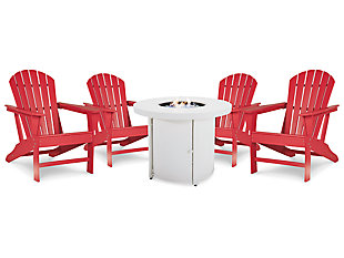 Sundown Treasure Outdoor Fire Pit Table and 4 Chairs, Red, large