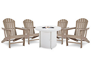 Sundown Treasure Outdoor Fire Pit Table and 4 Chairs, Driftwood, rollover
