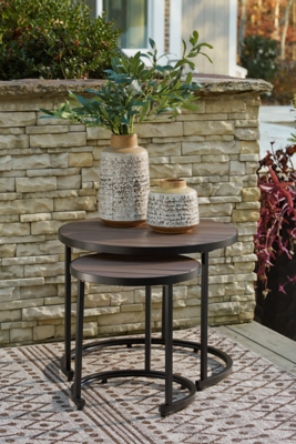 Ayla Outdoor Nesting End Tables (Set of 2), Brown/Black