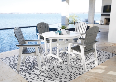 Transville Outdoor Dining Table and 4 Chairs, Gray/White