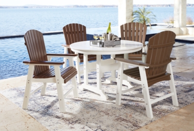 Genesis Bay Outdoor Dining Table and 4 Chairs, Brown/White