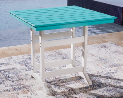 Eisely Outdoor Counter Height Dining Table, Turquoise/White