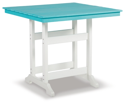 Eisely Outdoor Counter Height Dining Table, Turquoise/White