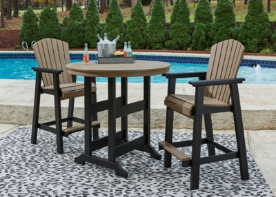 Fairen Trail Outdoor Bar Table and 2 Barstools, Black/Driftwood