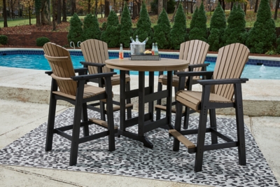 Fairen Trail Outdoor Bar Table and 4 Barstools, Black/Driftwood