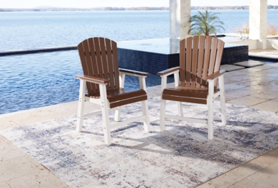 Genesis Bay Outdoor Dining Arm Chair (Set of 2), Brown/White