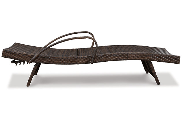 The Kantana chaise lounge set is proof positive that outdoor furniture can be every bit as beautiful as it is durable. Dressed to impress with its sleek lines and flowing curves, this sturdy outdoor chaise lounge is quality crafted of resin wicker over heavy-duty steel in a powder coated finish for all-weather protection. And with multiple recline positions, it invites you to kick back and truly make yourself comfortable.Set of 2 | All-weather resin wicker over heavy-duty steel frame with powder coated finish | Curved armrests | Chaise lounge with multiple recline positions | Assembly required | Estimated Assembly Time: 15 Minutes