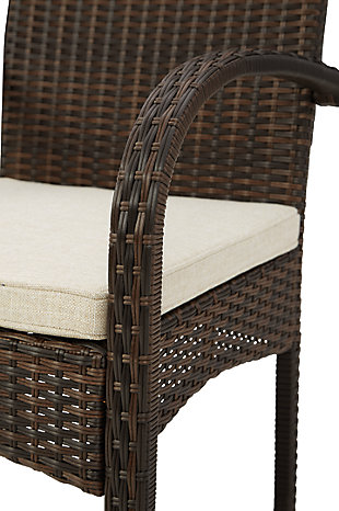 The Anchor Lane bistro set is just what you need to get an outdoor space in shipshape. A natural fit on front porches, back patios, balconies and beyond, this trendy trio is quality made with woven resin over a powder coated steel frame for exceptional durability. All-weather cushions are covered in Nuvella® fabric that’s a breeze to clean. The fact that the tabletop folds down for storage makes this outdoor set that much more appealing.3-piece outdoor furniture set includes table and 2 chairs with cushions | All-weather resin wicker over heavy-duty steel frame with powder coated finish | Foldable table for easy storage | Seat cushions covered in solution-dyed Nuvella® (polyester) high-performance fabric | All-weather foam cushion core wrapped in soft polyester | Clean fabric with mild soap and water, let air dry; for stubborn stains, use a solution of 1 cup bleach to 1 gallon water | Imported fabric and fill | Assembly required | Estimated Assembly Time: 45 Minutes