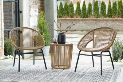 Mandarin Cape Outdoor Chairs with Table Set (Set of 3), Brown/Black